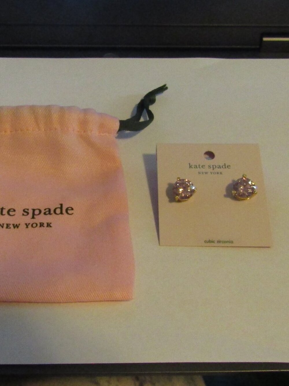 KATE SPADE Girly Pink Blush Stud Pierced Earrings NEVER WORN Cubic Zirconia